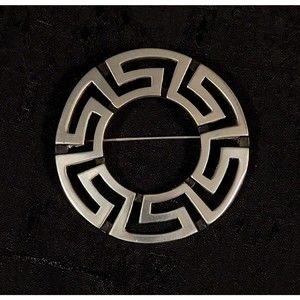 Vintage St Justin Round Celtic Pewter Brooch / Pin 2" Made In ENGLAND w/ Box